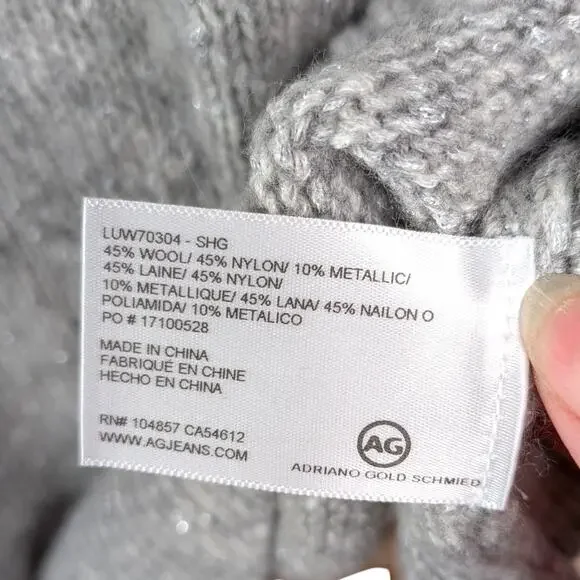 Adriano Goldschmied Noelle Gray Silver Chunky Knit Flare Sleeve Sweater SZ L - Picture 13 of 14